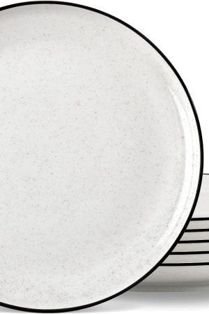 Ceramic White Dinner Plates Set of 6, 10.5 Inch Plates for Kitchen, Microwave Oven and Dishwasher Safe, Modern Dishes Set for Pasta,Steak, Dessert, Salad